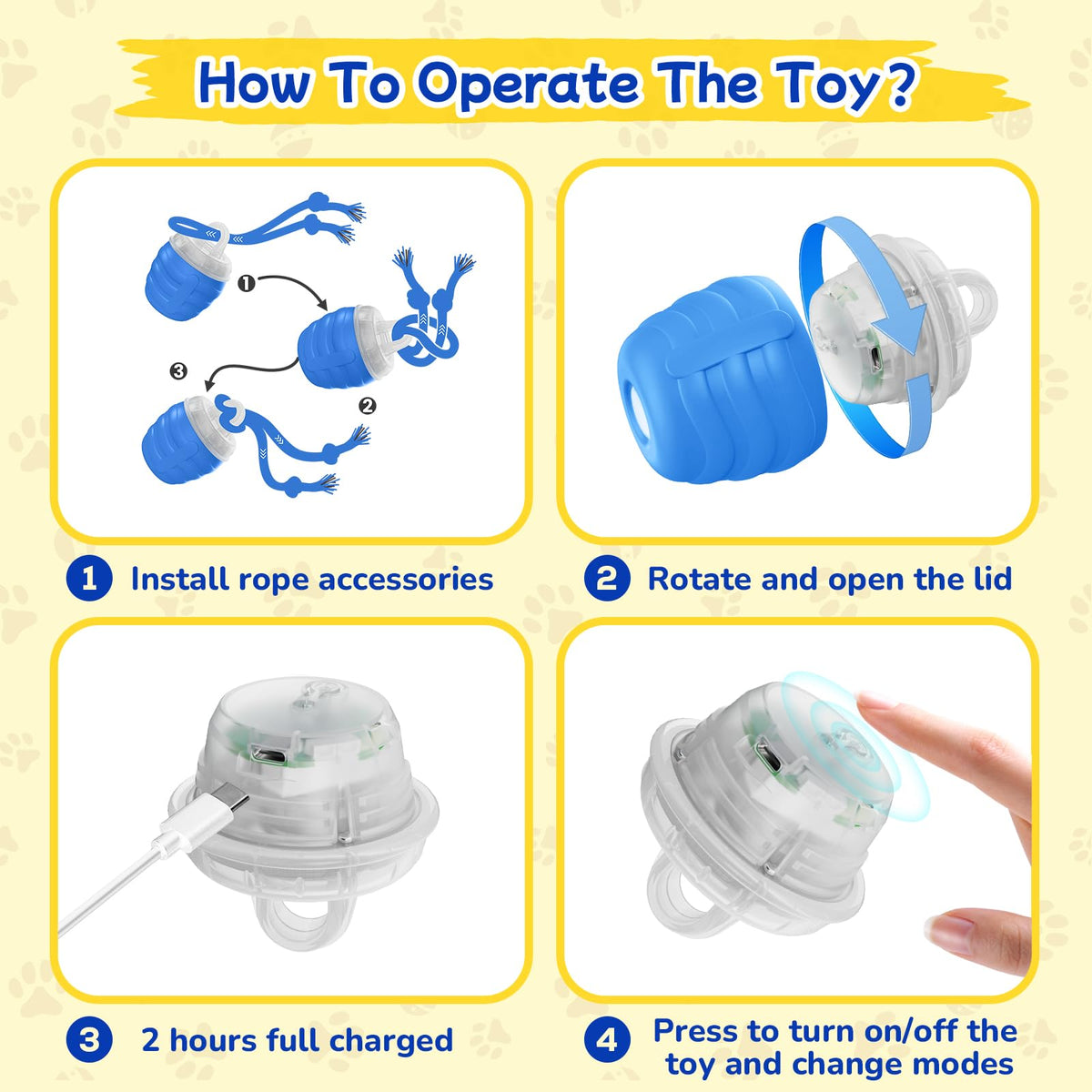 Interactive Dog Toys, Automatic Rolling Dogs Toy With Rope For Medium Large Dogs, Touch Activated Moving Dog Ball For Boredom