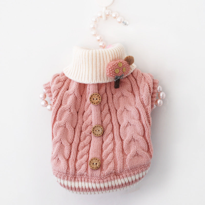 Classic Knitted Pet Sweater Overall Sweet Color Dog Clothes for Small Dogs Winter New Year's Dog Jacket Warm Luxury Cat Clothing