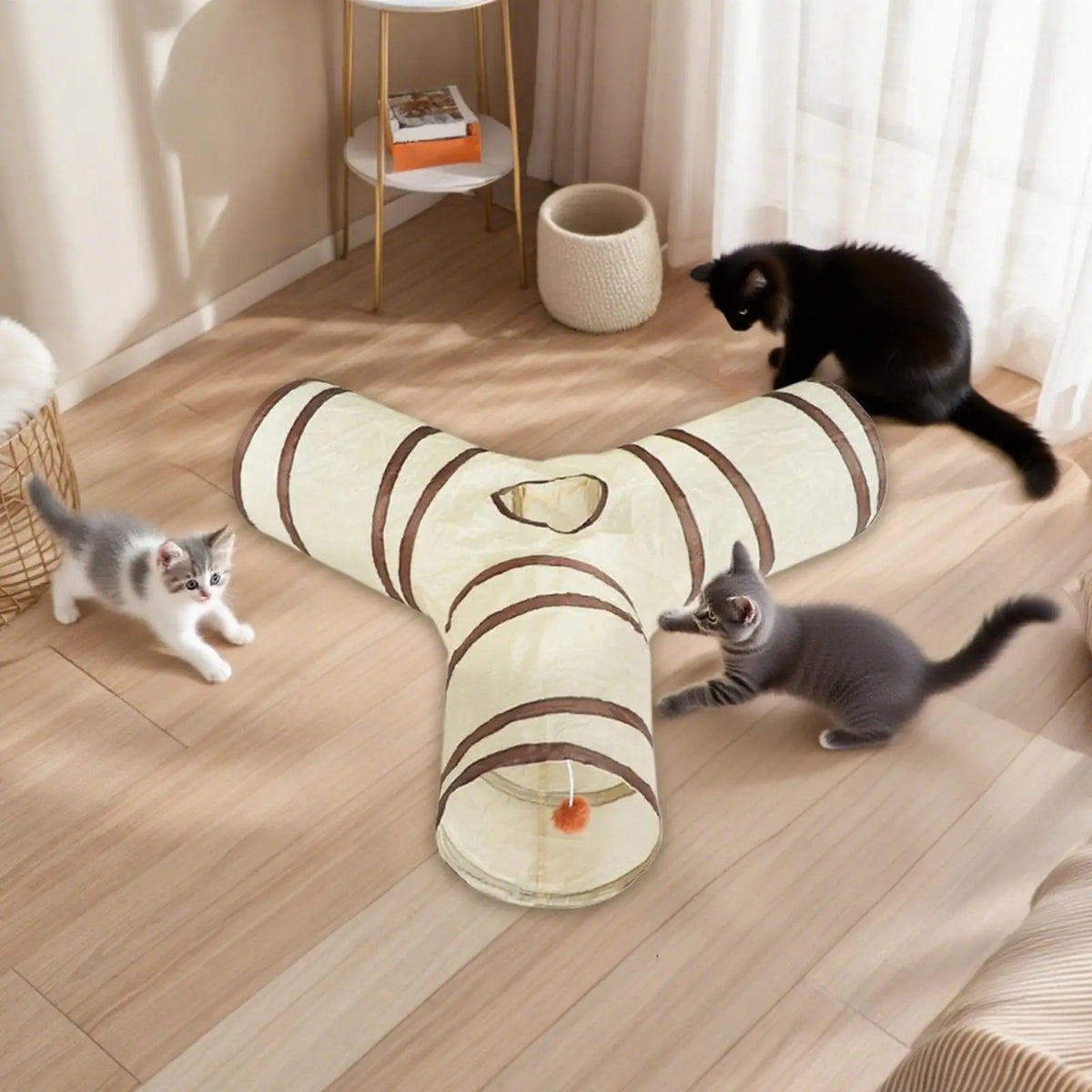 Cat Tubes and Tunnels 3-Way Kitten Tunnel Tube Cat Toys Pet Supplies with Peek Hole Ball for Indoor Kitten Small Animal Rabbit
