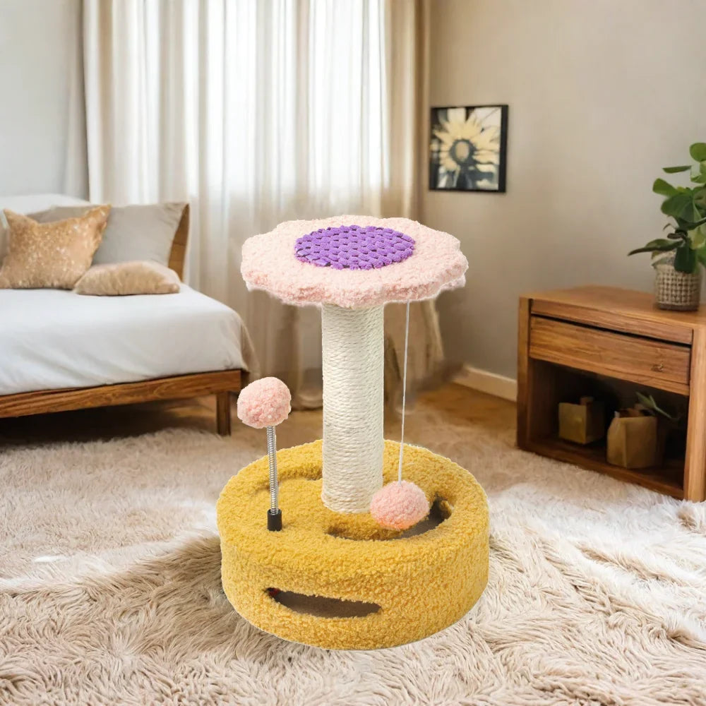 Cute Durable Sun Flower Design Cat Climbing Frame Cat Tree and Scratcher for Indoor Small Large Cats