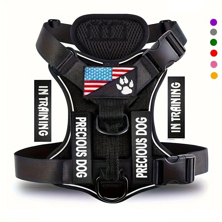 Service Dog Harness, Reflective Dog Vest Harness with 5 PCS Patches, Adjustable Soft Oxford Pet Harness, Inner Layer Mesh, Easy