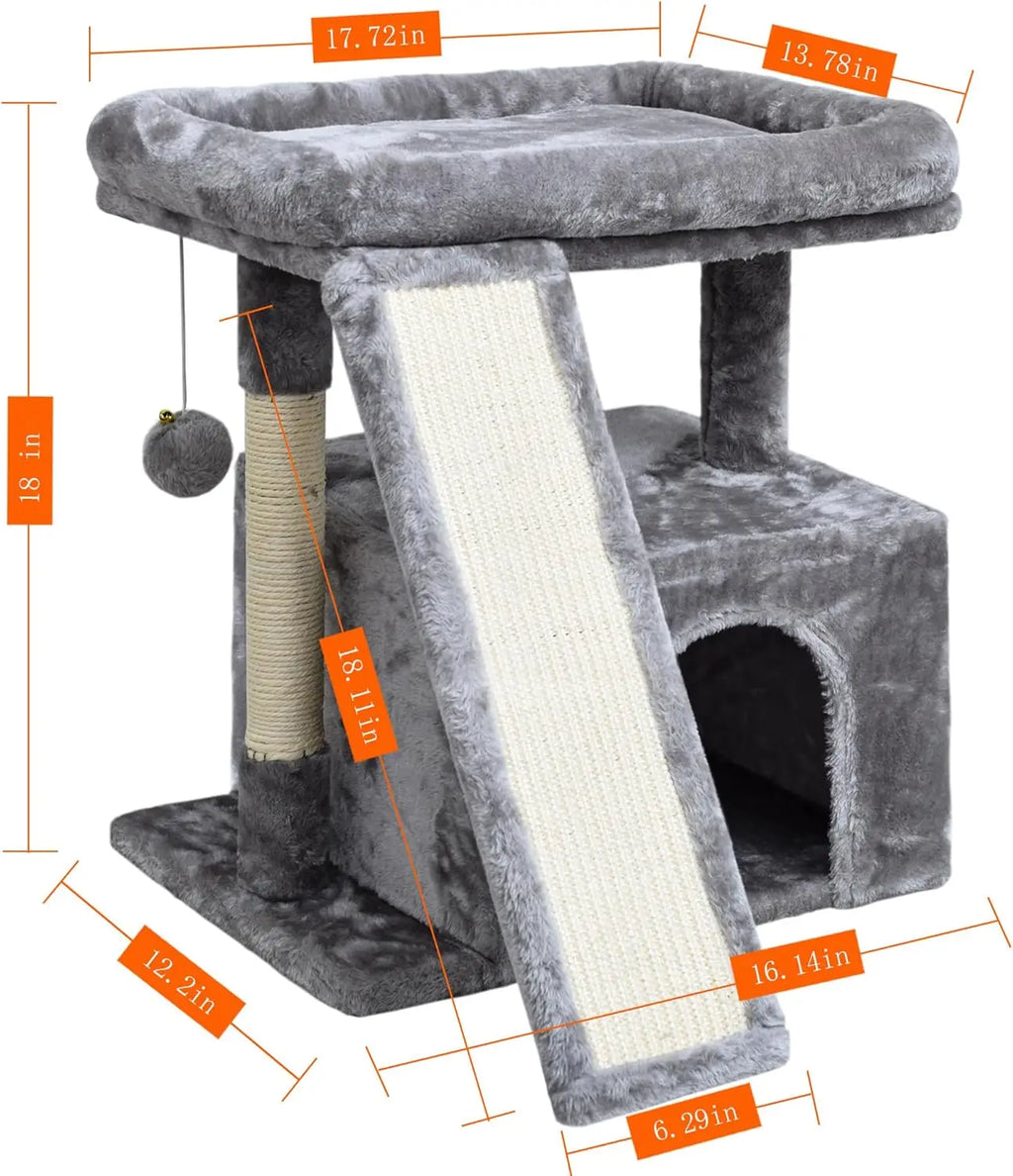 Small Cat Tree for Indoor Cats, Cat Tower with Scratching Post and Board, Cat House with Perch for Kitten, Stable Condo and Stan