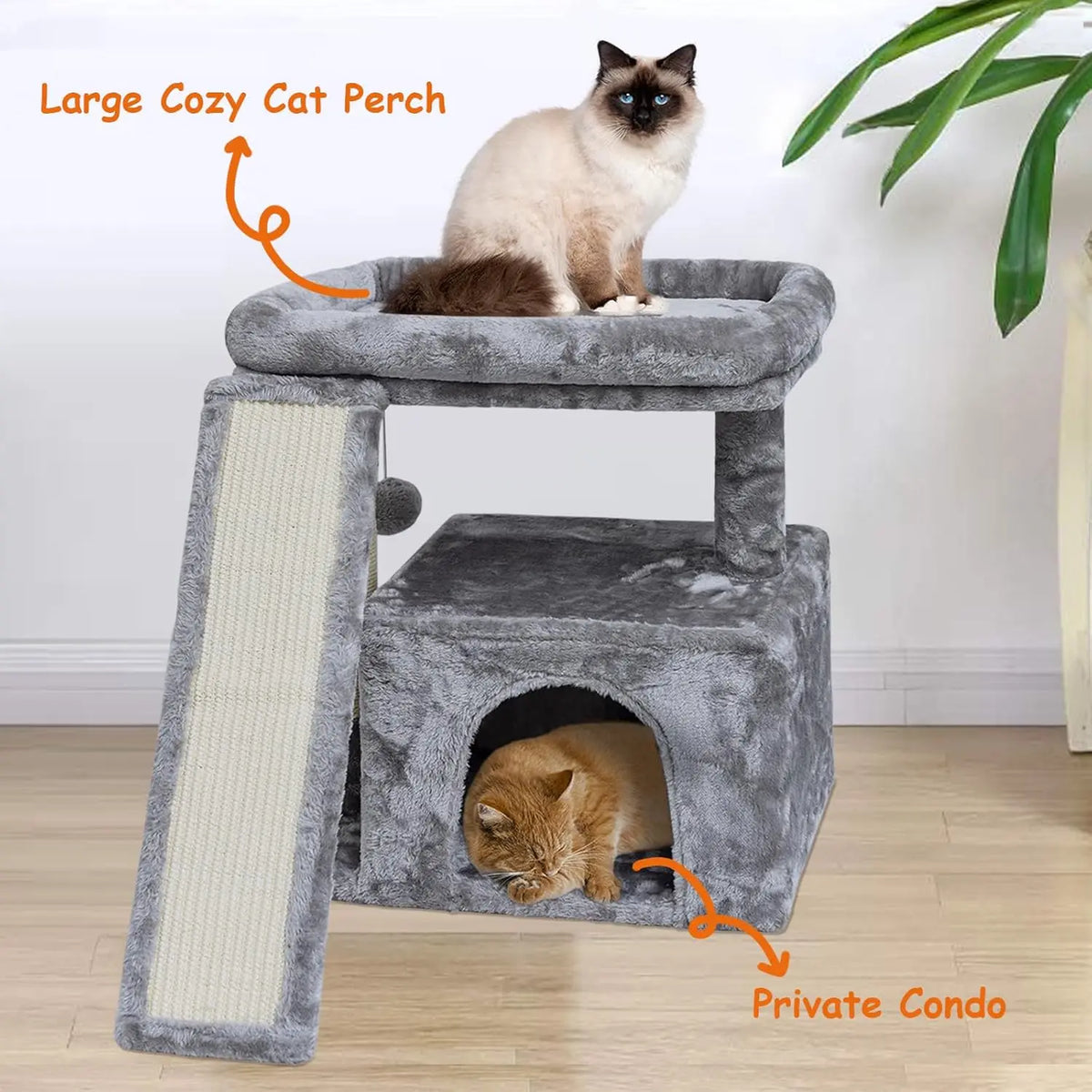 Small Cat Tree for Indoor Cats, Cat Tower with Scratching Post and Board, Cat House with Perch for Kitten, Stable Condo and Stan