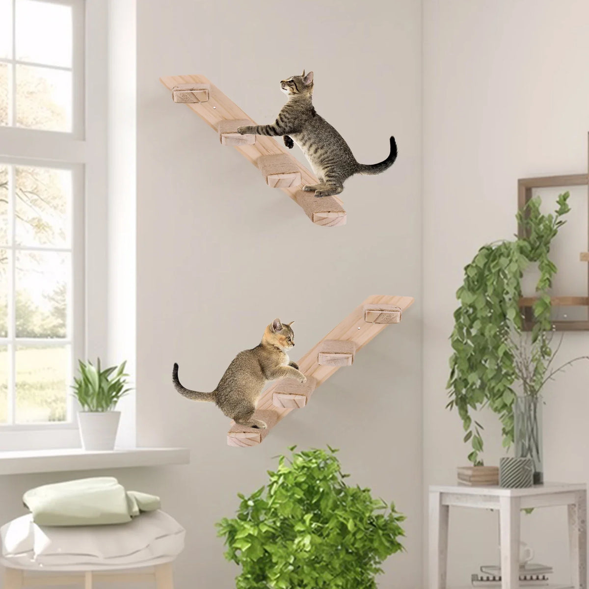 Cat Climbing Shelf Wall Mounted Cat Climbing Ladder Four Step Cat Climbing Frame Cat Tree Supplies
