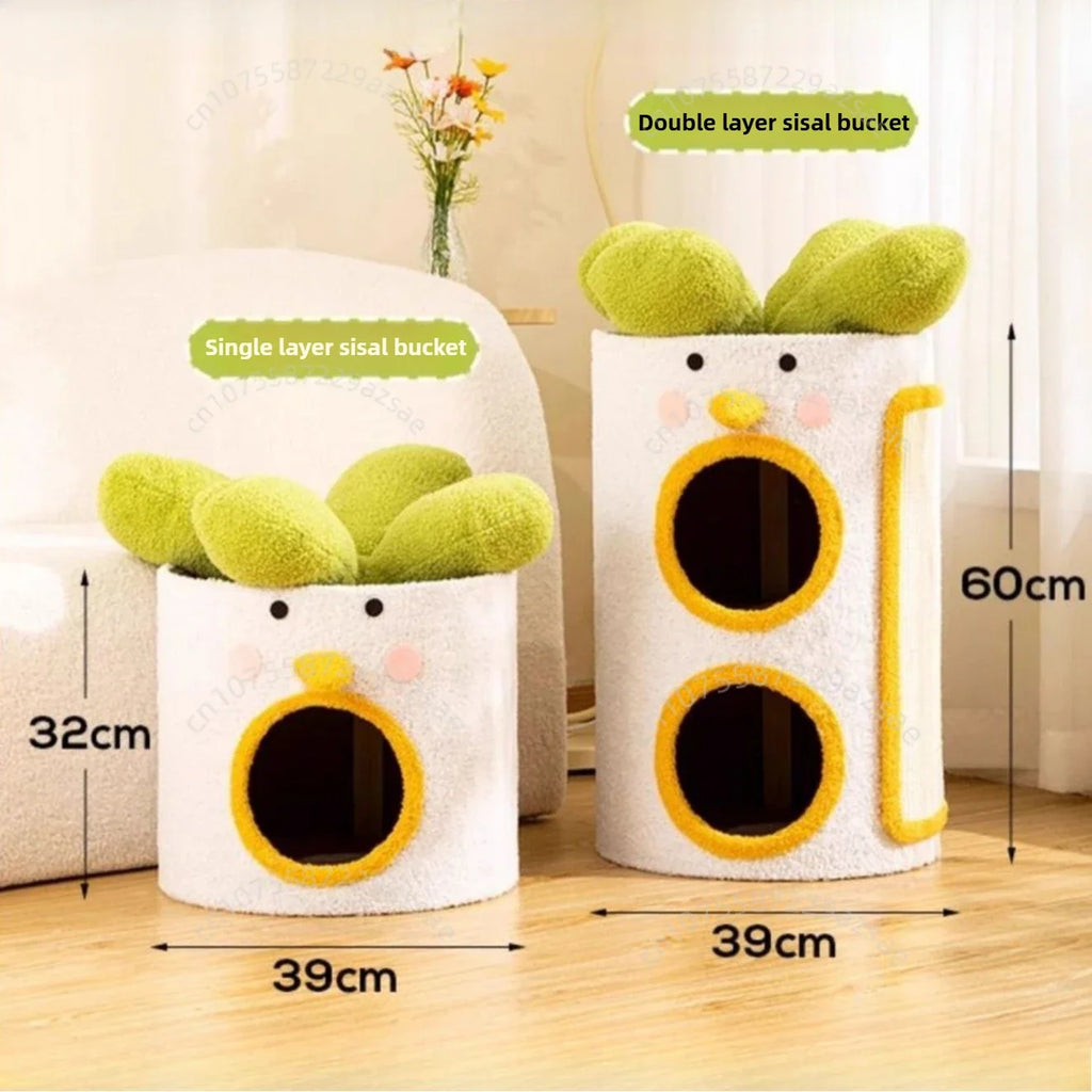 Sisal bucket cat nest Multi-layer cat climbing frame Winter warm tree hole cat nest Wear-resistant sisal scratching board