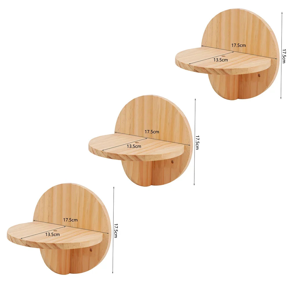 Cat Wall Mounted Climbing Wood Furniture Stairway with Hammock Cats Platform and Scratching Post for Kitten Playing and Rest