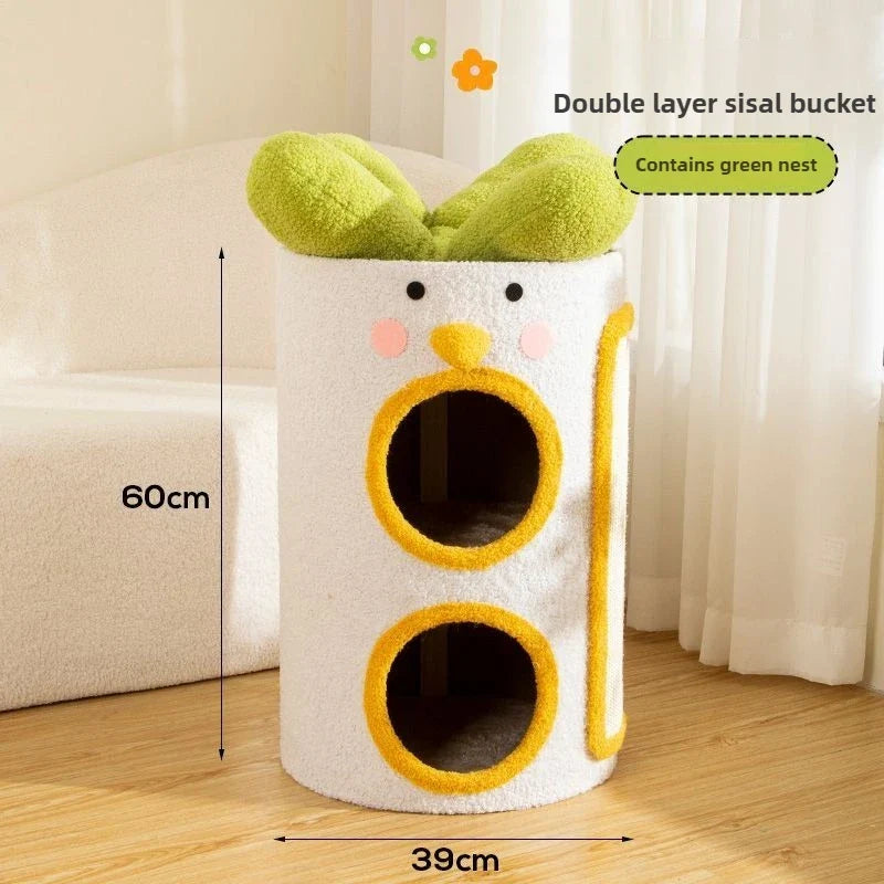 Sisal bucket cat nest Multi-layer cat climbing frame Winter warm tree hole cat nest Wear-resistant sisal scratching board