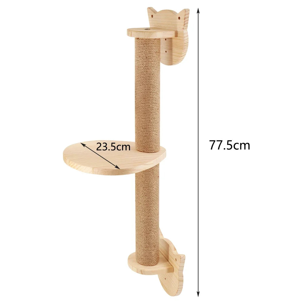Cat Wall Mounted Climbing Wood Furniture Stairway with Hammock Cats Platform and Scratching Post for Kitten Playing and Rest