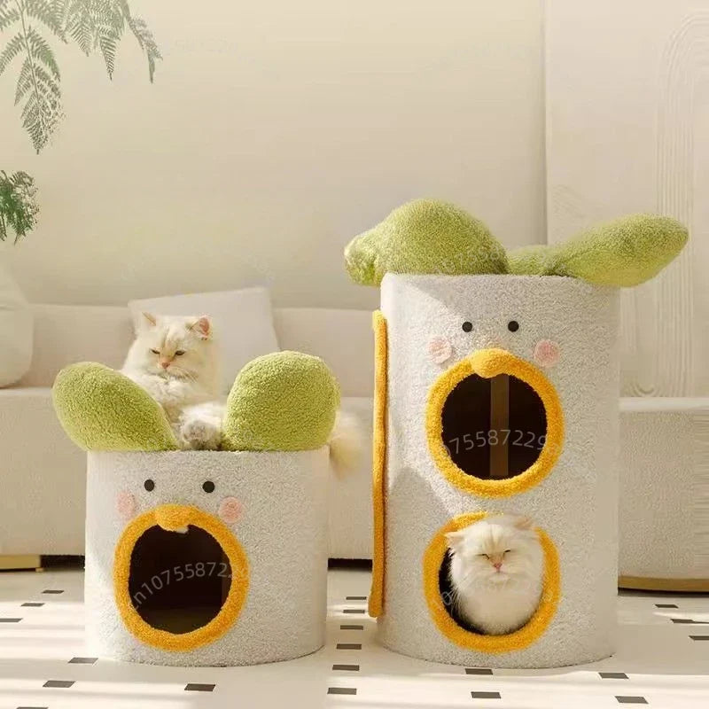 Sisal bucket cat nest Multi-layer cat climbing frame Winter warm tree hole cat nest Wear-resistant sisal scratching board