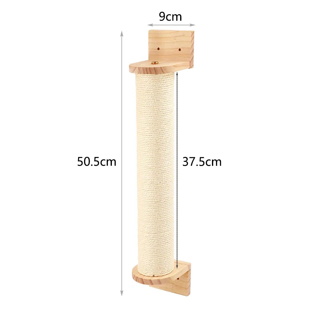 Cat Wall Mounted Climbing Wood Furniture Stairway with Hammock Cats Platform and Scratching Post for Kitten Playing and Rest