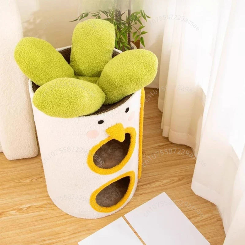 Sisal bucket cat nest Multi-layer cat climbing frame Winter warm tree hole cat nest Wear-resistant sisal scratching board
