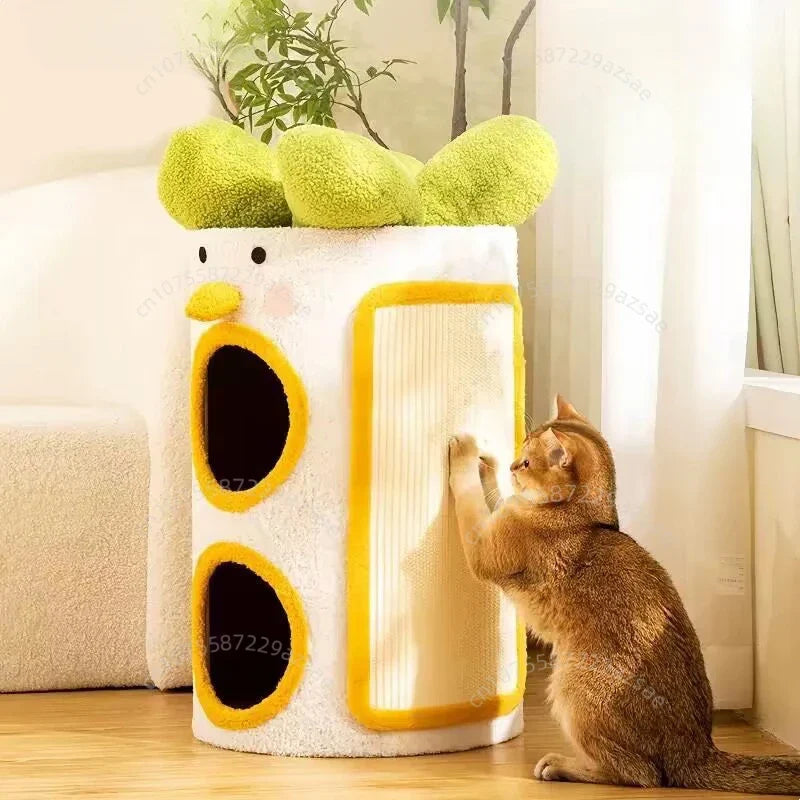 Sisal bucket cat nest Multi-layer cat climbing frame Winter warm tree hole cat nest Wear-resistant sisal scratching board