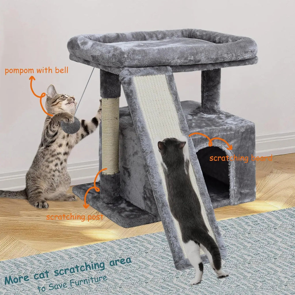 Small Cat Tree for Indoor Cats, Cat Tower with Scratching Post and Board, Cat House with Perch for Kitten, Stable Condo and Stan