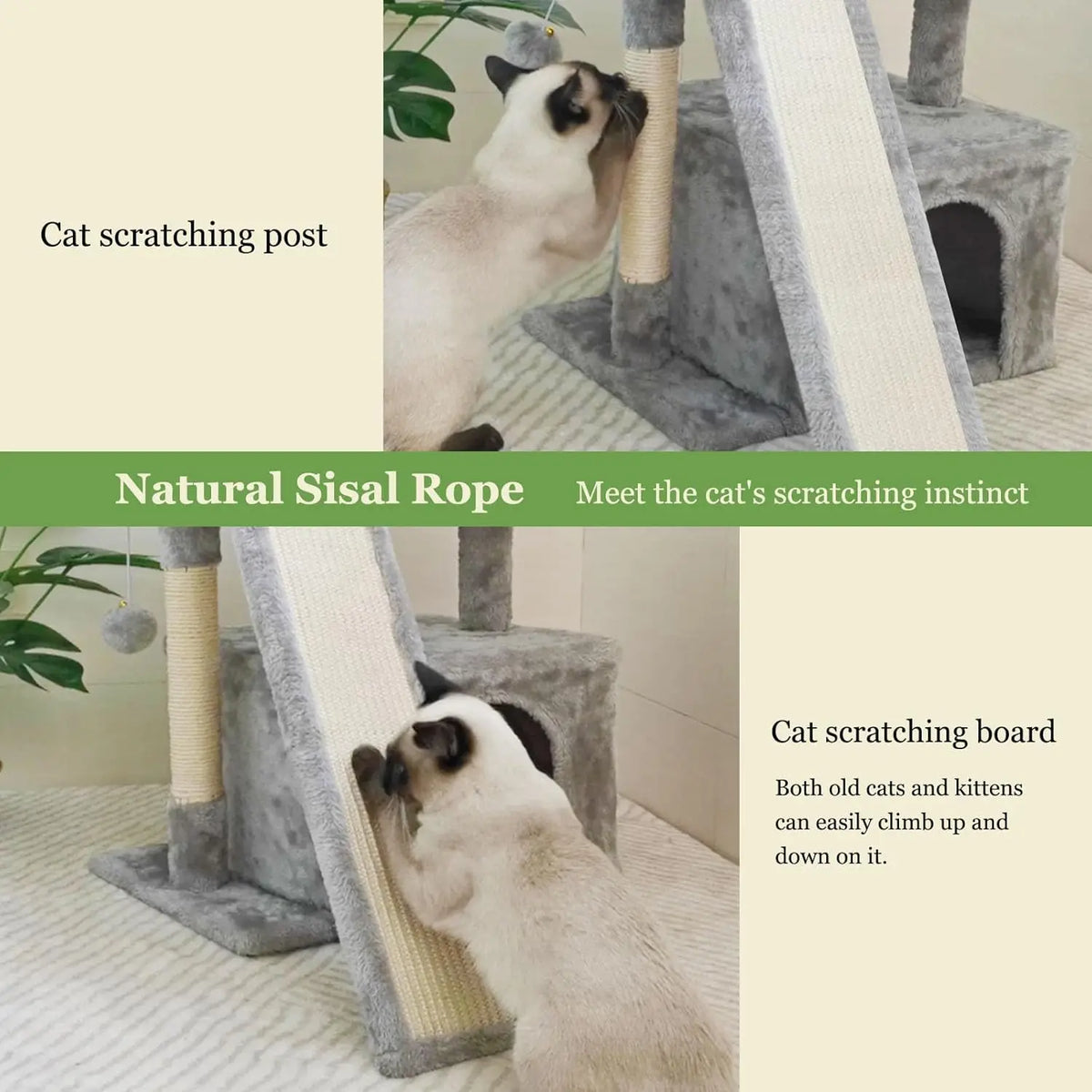Small Cat Tree for Indoor Cats, Cat Tower with Scratching Post and Board, Cat House with Perch for Kitten, Stable Condo and Stan