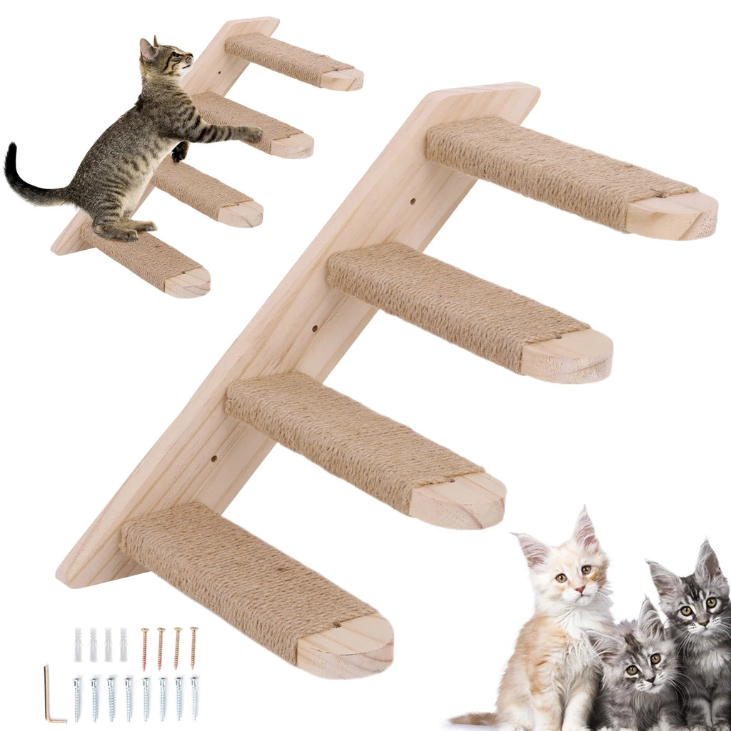 Cat Climbing Shelf Wall Mounted Cat Climbing Ladder Four Step Cat Climbing Frame Cat Tree Supplies