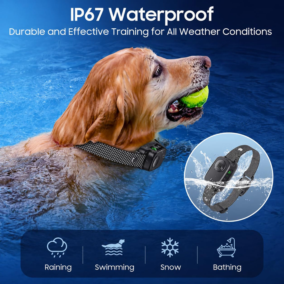 Dog Bark Collar, Automatic Bark Collar For Medium Large Dogs IP67 Waterproof Rechargeable Barking Collar With Beep Vibration & Shock, 5 Adjustable Sensitivity Levels